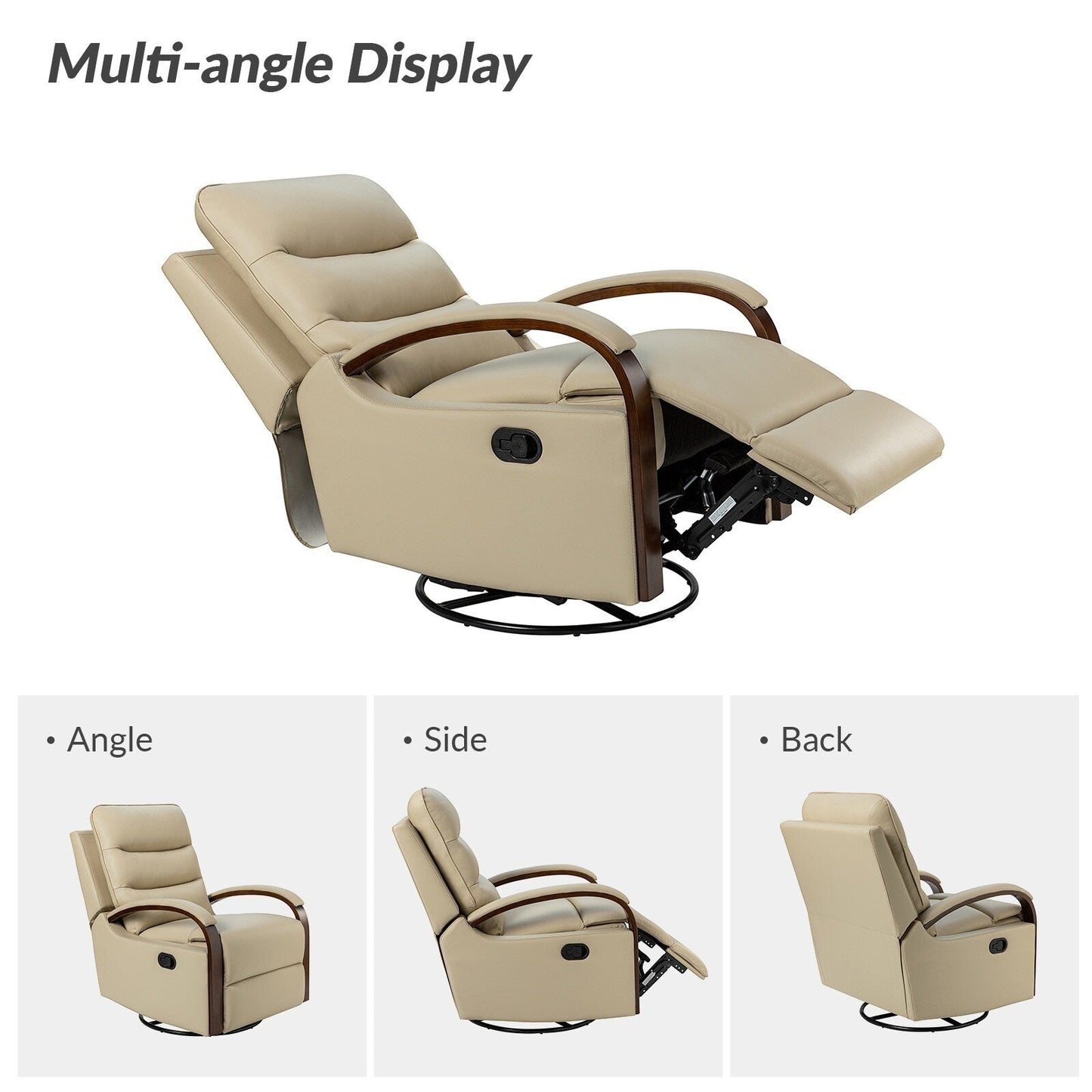 Fauteuil inclinable pivotant à bascule manuel en cuir véritable Leopold avec accoudoirs en bois, lot de 2 par HULALA HOME