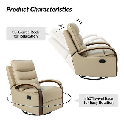 Fauteuil inclinable pivotant à bascule manuel en cuir véritable Leopold avec accoudoirs en bois, lot de 2 par HULALA HOME