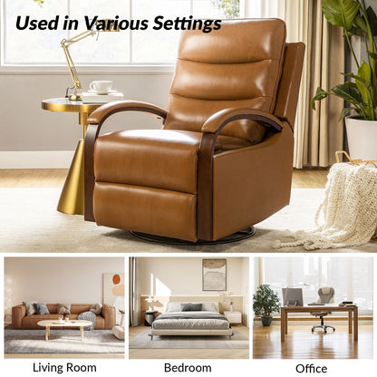 Fauteuil inclinable pivotant à bascule manuel en cuir véritable Leopold avec accoudoirs en bois, lot de 2 par HULALA HOME