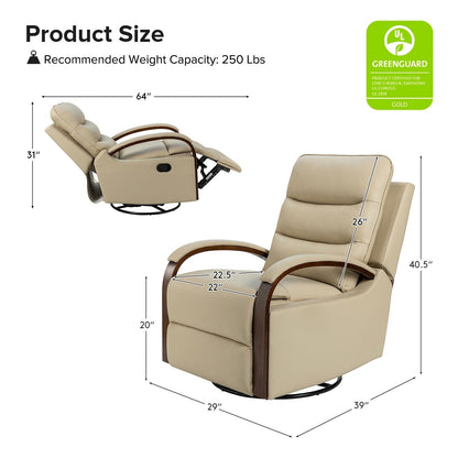 Fauteuil inclinable pivotant à bascule manuel en cuir véritable Leopold avec accoudoirs en bois, lot de 2 par HULALA HOME