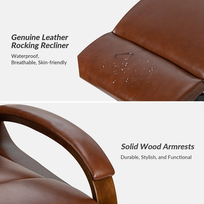 Fauteuil inclinable pivotant à bascule manuel en cuir véritable Leopold avec accoudoirs en bois, lot de 2 par HULALA HOME