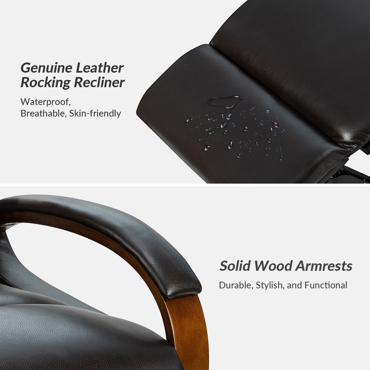 Fauteuil inclinable pivotant à bascule manuel en cuir véritable Leopold avec accoudoirs en bois, lot de 2 par HULALA HOME