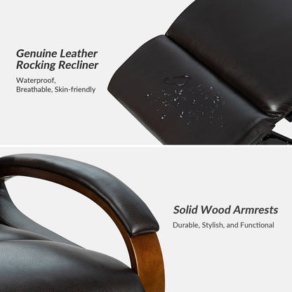 Fauteuil inclinable pivotant à bascule manuel en cuir véritable Leopold avec accoudoirs en bois, lot de 2 par HULALA HOME