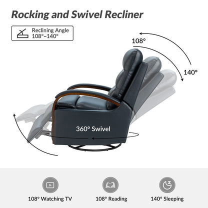 Fauteuil inclinable pivotant à bascule manuel en cuir véritable Leopold avec accoudoirs en bois, lot de 2 par HULALA HOME