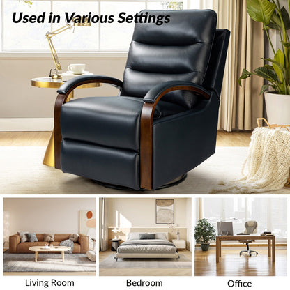 Fauteuil inclinable pivotant à bascule manuel en cuir véritable Leopold avec accoudoirs en bois, lot de 2 par HULALA HOME