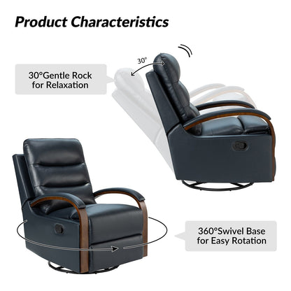 Fauteuil inclinable pivotant à bascule manuel en cuir véritable Leopold avec accoudoirs en bois, lot de 2 par HULALA HOME