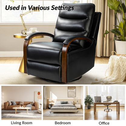 Fauteuil inclinable pivotant à bascule manuel en cuir véritable Leopold avec accoudoirs en bois, lot de 2 par HULALA HOME