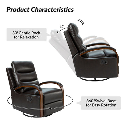 Fauteuil inclinable pivotant à bascule manuel en cuir véritable Leopold avec accoudoirs en bois, lot de 2 par HULALA HOME