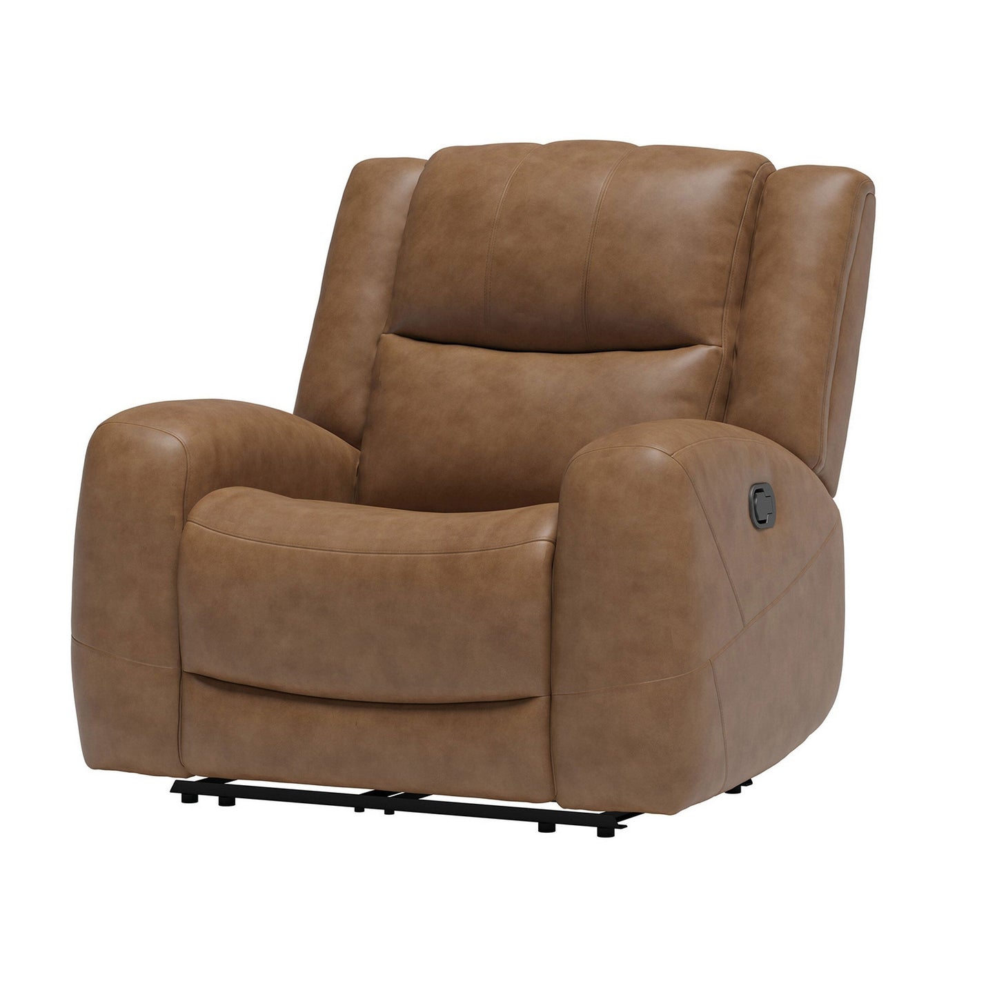 Fauteuil inclinable manuel Leos, accoudoirs profilés, structure en bois, cuir marron