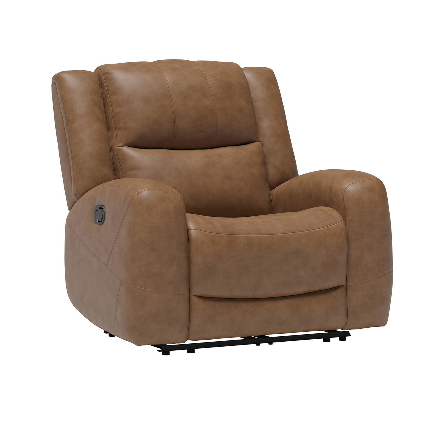 Fauteuil inclinable manuel Leos, accoudoirs profilés, structure en bois, cuir marron