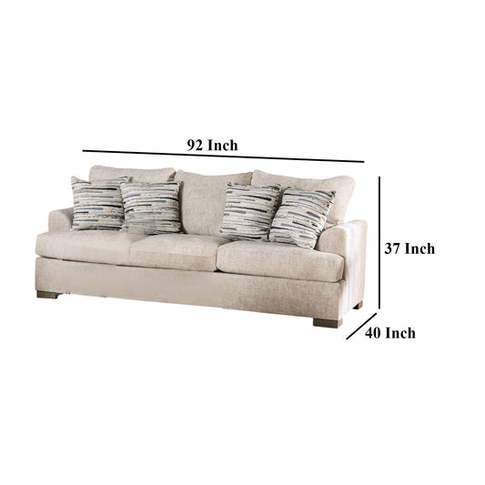 Canapé Lewis avec 4 coussins décoratifs, 92 pouces, polyester crème