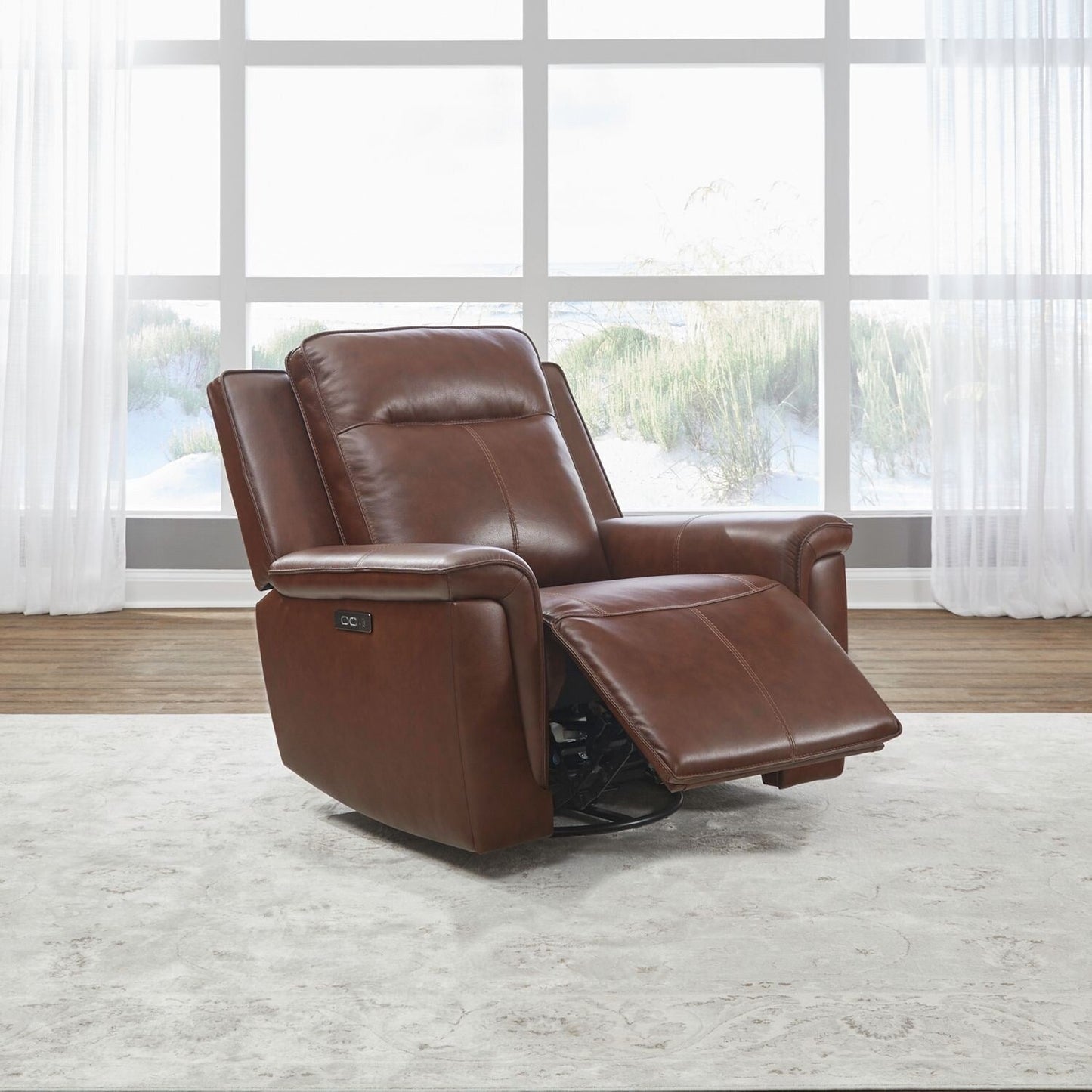 Fauteuil inclinable électrique Liberty Furniture Avery pour salon en cuir cognac