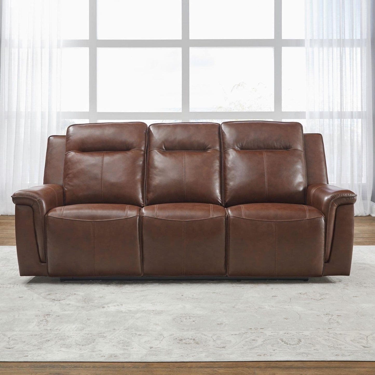 Canapé inclinable électrique Liberty Furniture Avery en cuir cognac - Largeur 88'' x Profondeur 39'' x Hauteur 41''