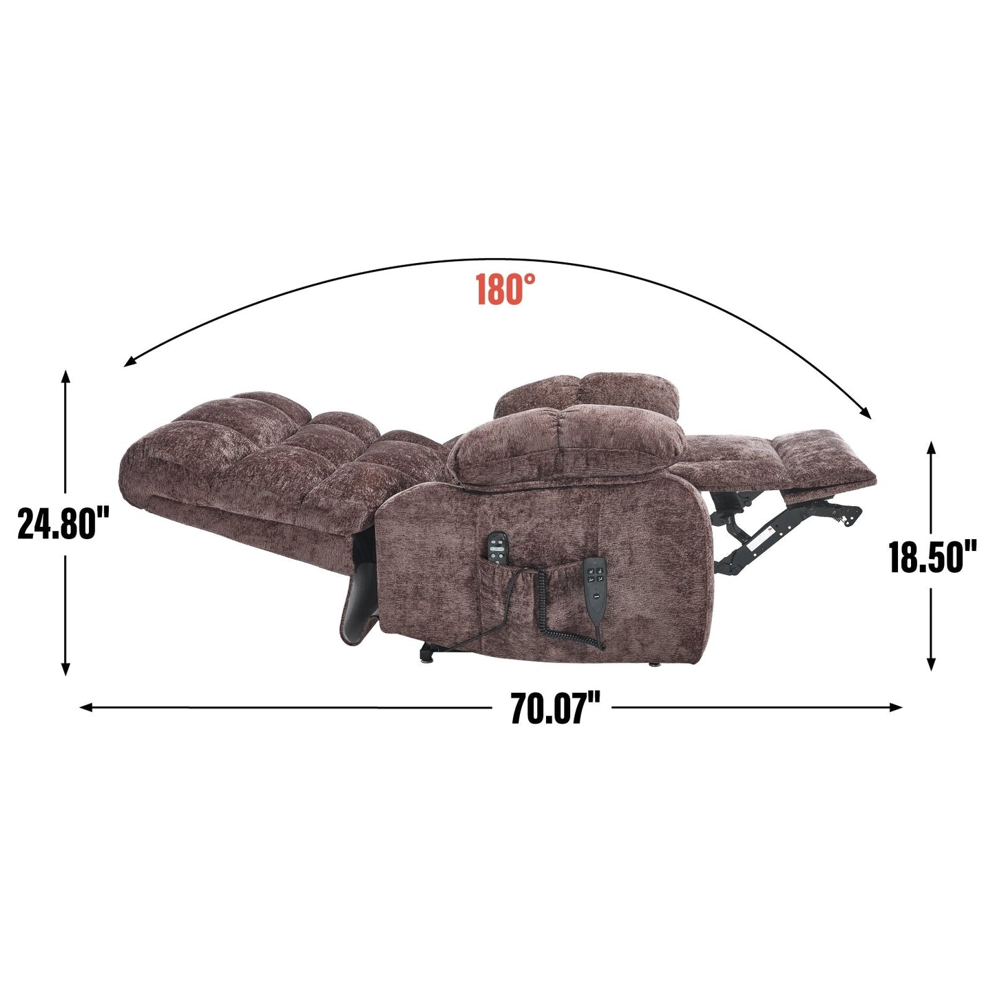 Fauteuil releveur inclinable à massage thermique, double moteur, positions infinies, grand fauteuil releveur électrique inclinable avec télécommande