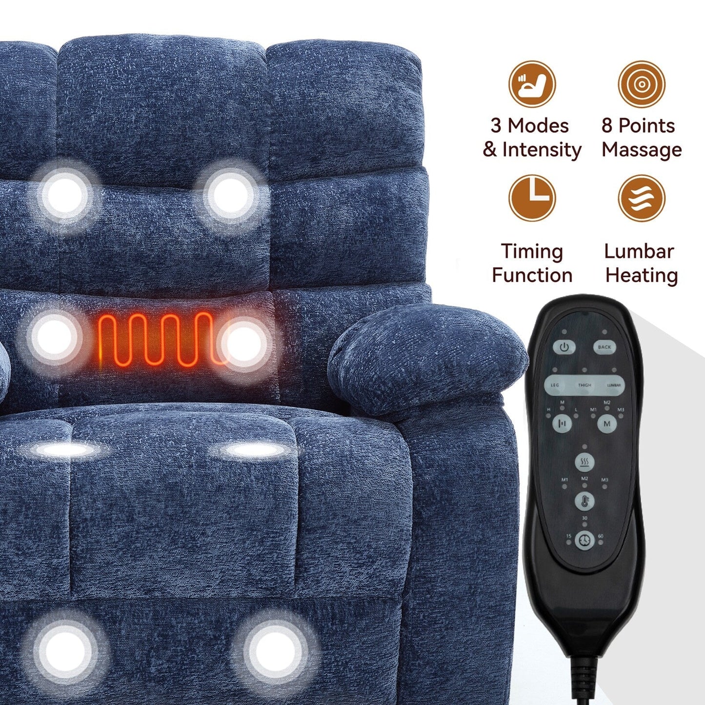 Fauteuil releveur inclinable avec massage thermique