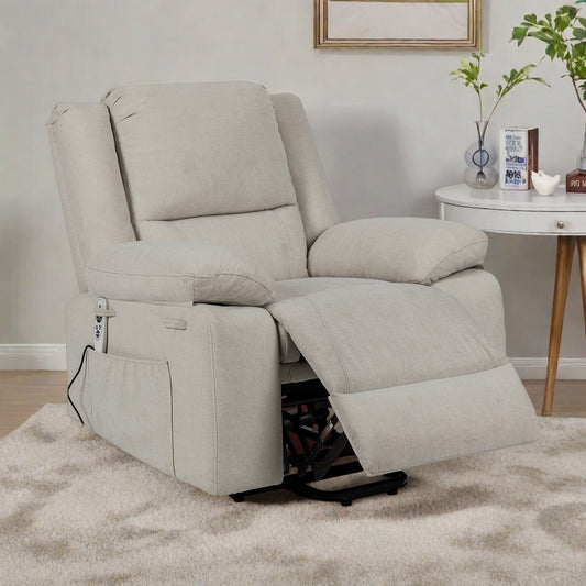 Fauteuil releveur inclinable avec massage/chauffage - Capacité de 136 kg ? Vibrations en 8 points, position zéro gravité et télécommande.