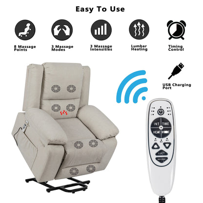 Fauteuil releveur inclinable avec massage/chaleur, gravité zéro et télécommande (136 kg)