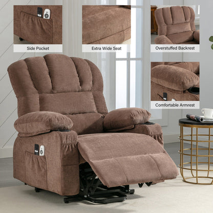 Fauteuil releveur inclinable avec massage et chauffage, USB et télécommande