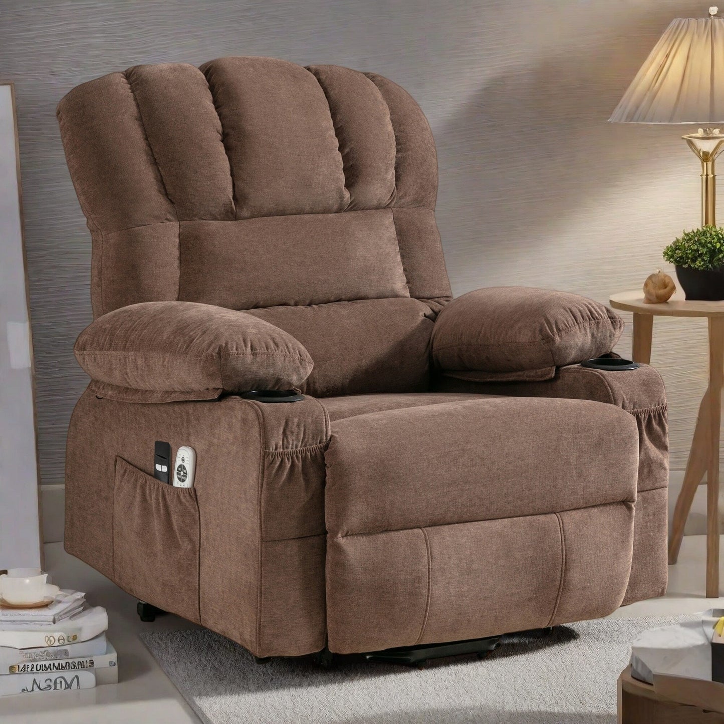 Fauteuil releveur inclinable avec massage et chauffage - Télécommande, port USB, vibration 8 points