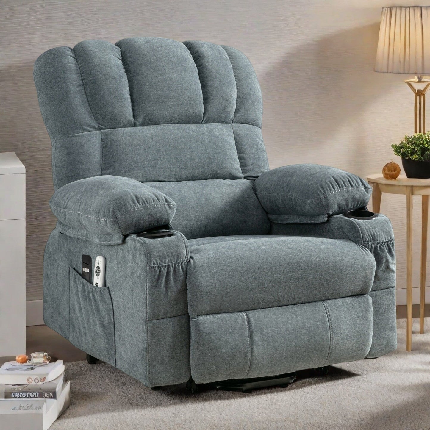 Fauteuil releveur inclinable avec massage et chauffage - Télécommande, port USB, vibration 8 points
