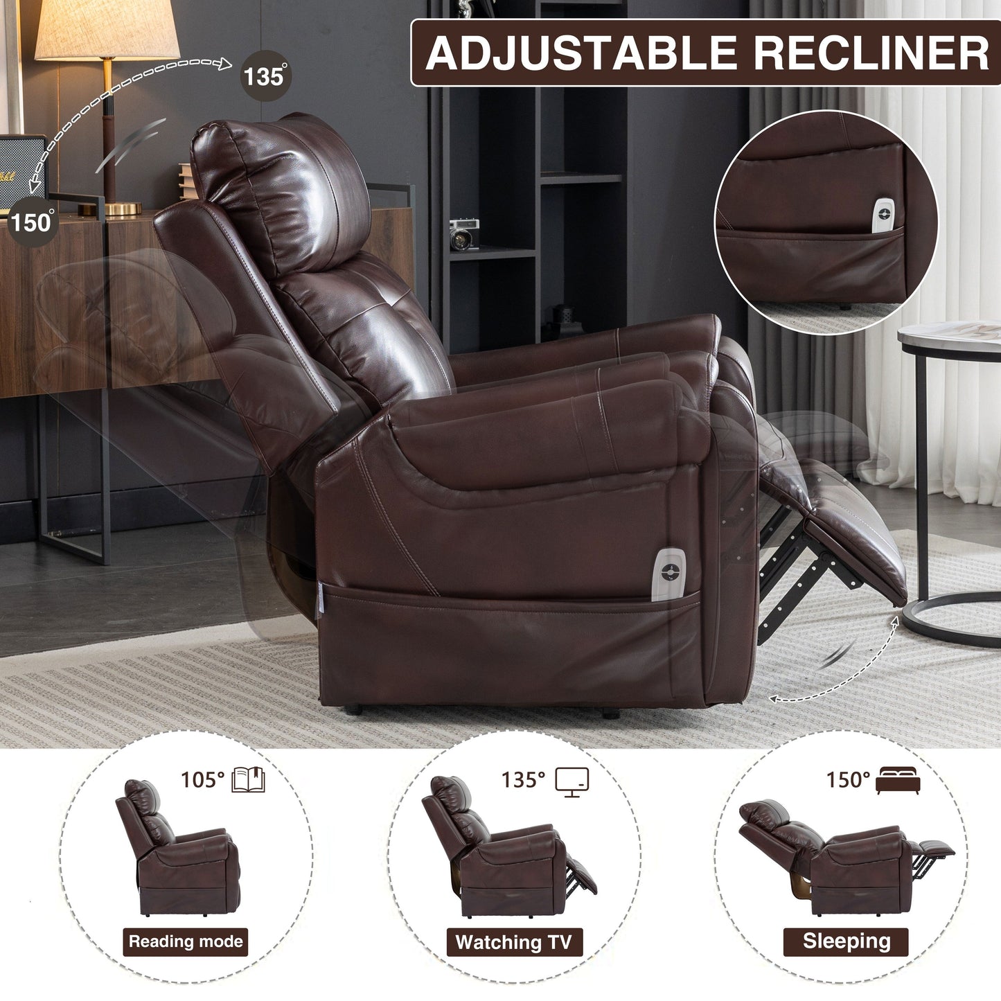 Fauteuil releveur inclinable, fauteuil inclinable électrique pour personnes âgées