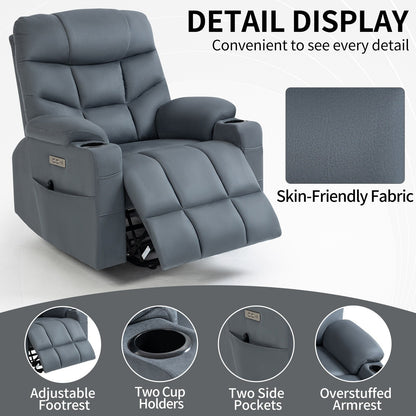 Fauteuil releveur inclinable avec moteur Okin, massage par vibrations à 8 points, chauffage lombaire, ports USB et Type-C, deux porte-gobelets