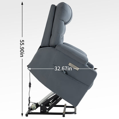 Fauteuil releveur inclinable avec moteur Okin, massage par vibrations à 8 points, chauffage lombaire, ports USB et Type-C et deux porte-gobelets