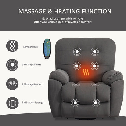 Fauteuil inclinable avec massage par vibration, chauffage, port USB, porte-gobelets dissimulés et inclinaison réglable