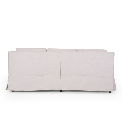 Canapé 3 places en tissu rayé beige clair 79 avec accoudoirs encastrés et jupe pour salon