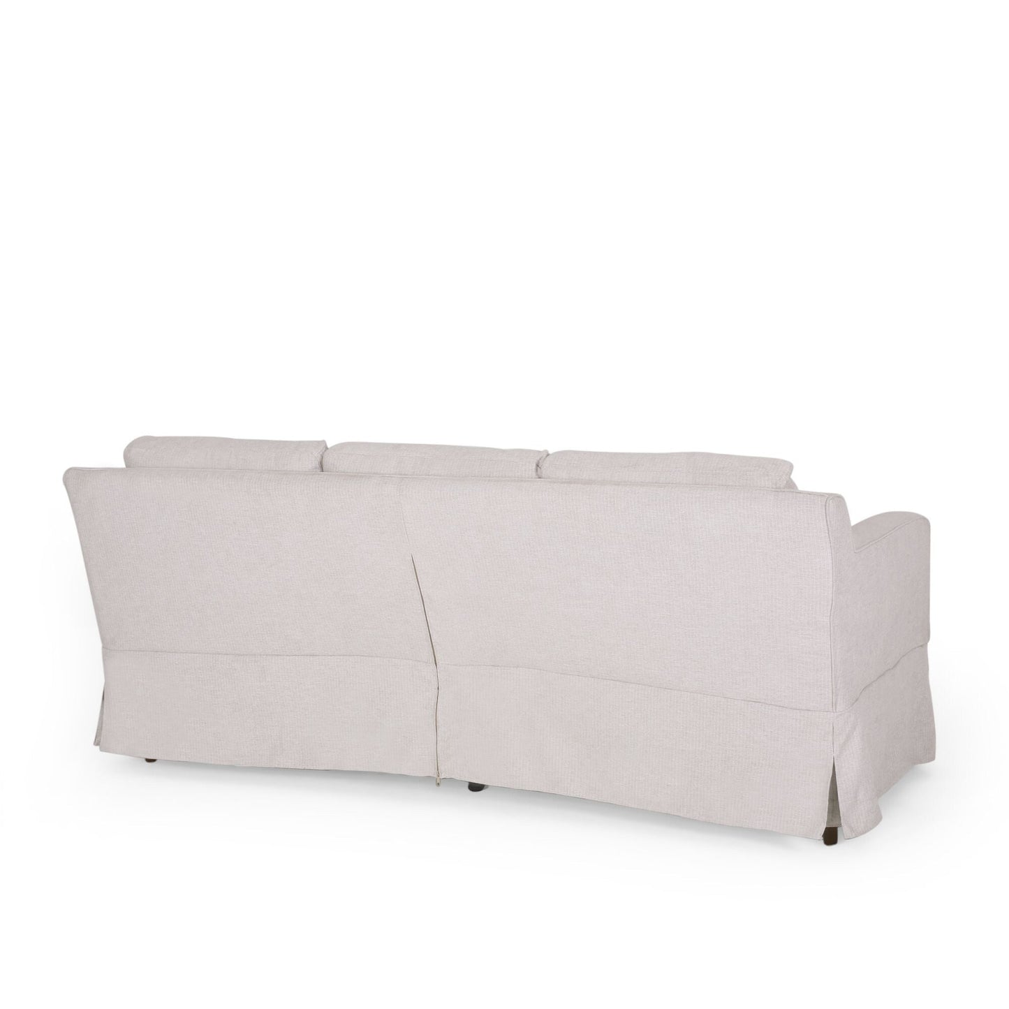 Canapé 3 places en tissu rayé beige clair avec accoudoirs encastrés