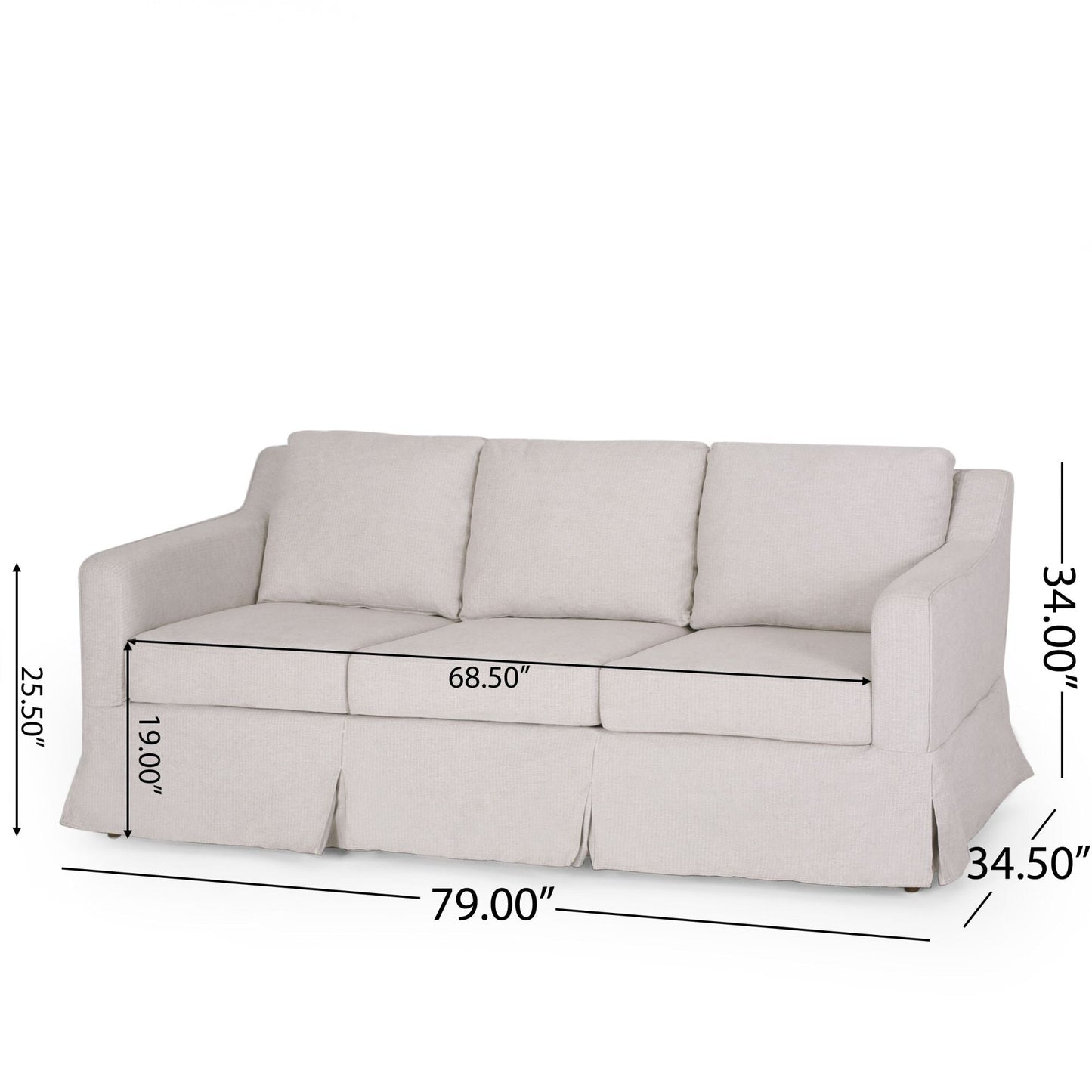 Canapé 3 places en tissu rayé beige clair avec accoudoirs encastrés