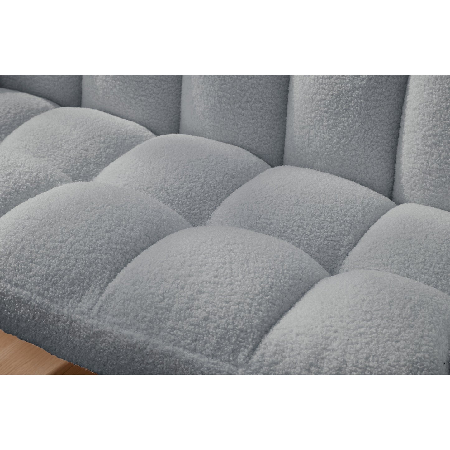 Canapé causeuse Teddy bleu clair 52 avec dossiers matelassés et cadre en bois dur pour le salon.