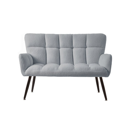 Canapé causeuse Teddy bleu clair 52 avec dossiers matelassés et cadre en bois dur pour le salon.