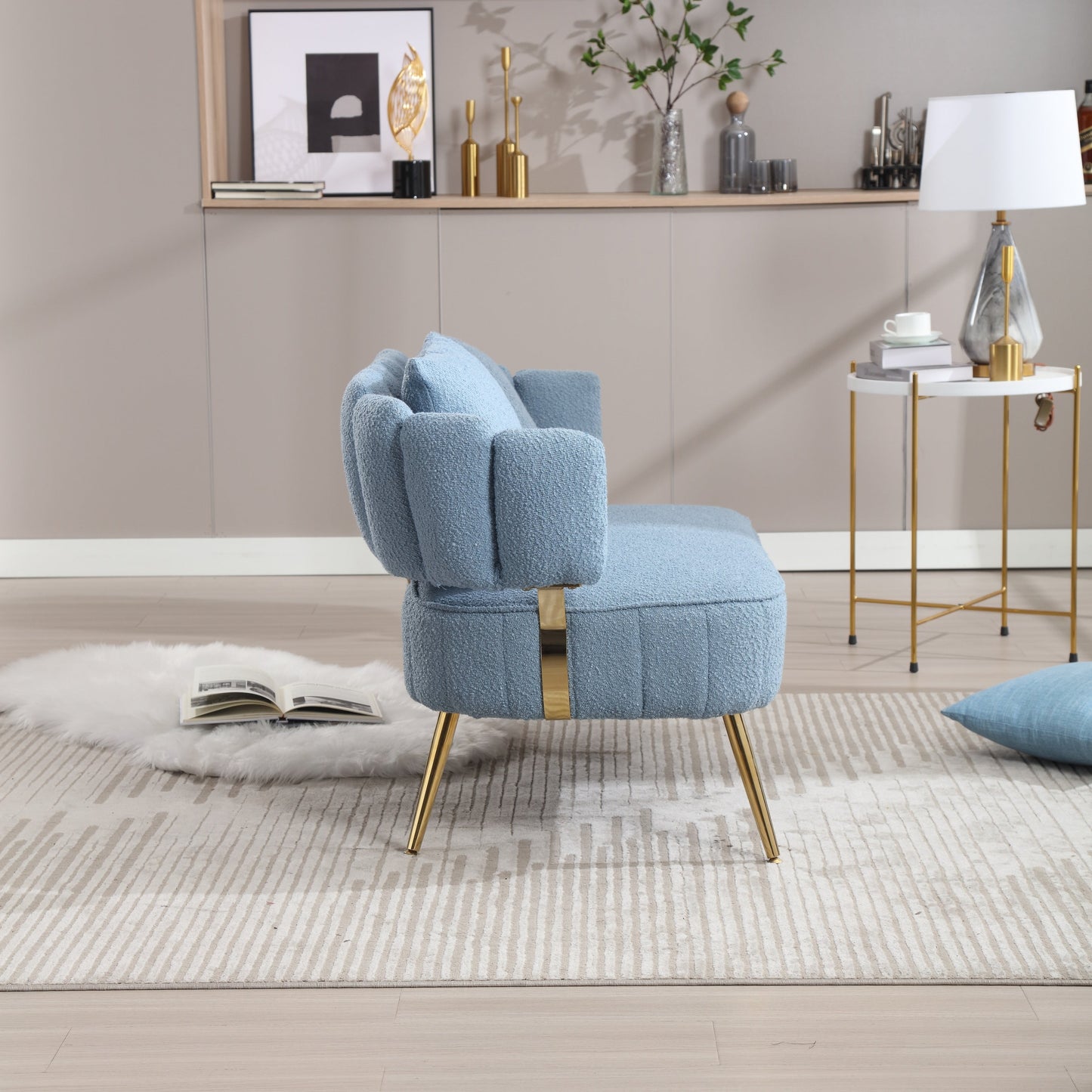 Canapé causeuse rembourré bleu clair moderne 51,97 $ avec cadre en métal et coussins pour le salon