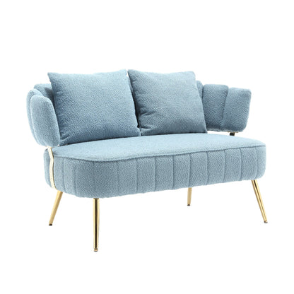 Canapé causeuse rembourré bleu clair moderne 51,97 $ avec cadre en métal et coussins pour le salon