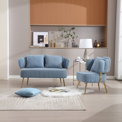 Canapé causeuse rembourré bleu clair moderne 51,97 $ avec cadre en métal et coussins pour le salon