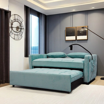Canapé-lit convertible bleu clair moderne 54,33 avec dossier inclinable et support pour téléphone