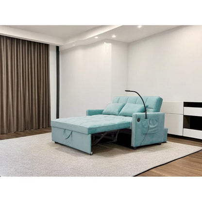 Canapé-lit convertible bleu clair moderne 54,33 avec dossier inclinable et support pour téléphone