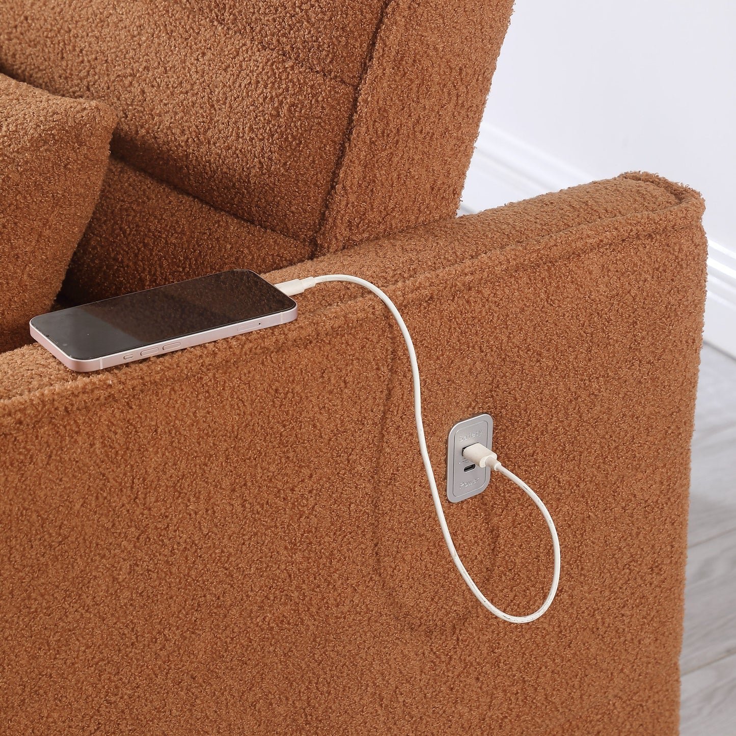 Canapé-lit convertible en tissu Boucle marron clair 55,12 pouces avec dossier réglable et 2 coussins de taille pour le salon