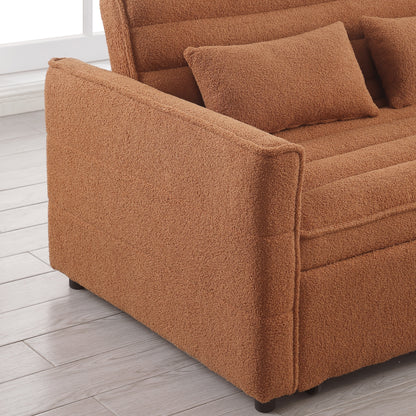 Canapé-lit convertible en tissu Boucle marron clair 55,12 pouces avec dossier réglable et 2 coussins de taille pour le salon