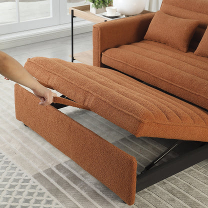 Canapé-lit convertible en tissu Boucle marron clair 55,12 pouces avec dossier réglable et 2 coussins de taille pour le salon