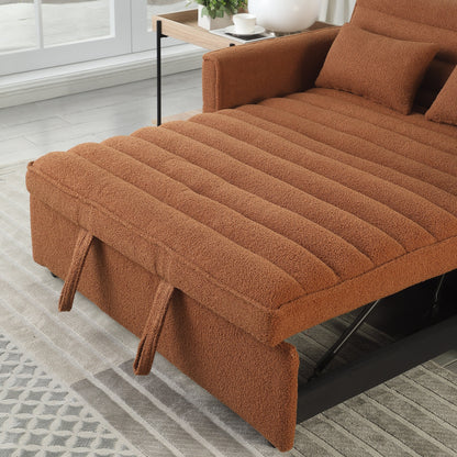 Canapé-lit convertible en tissu bouclé marron clair