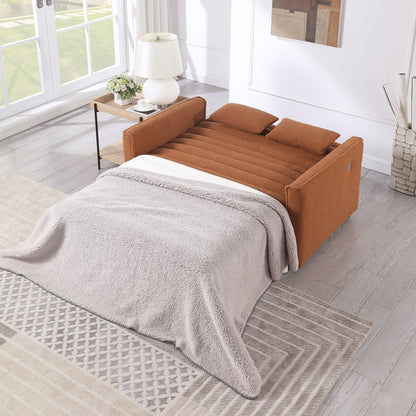 Canapé-lit convertible en tissu bouclé marron clair