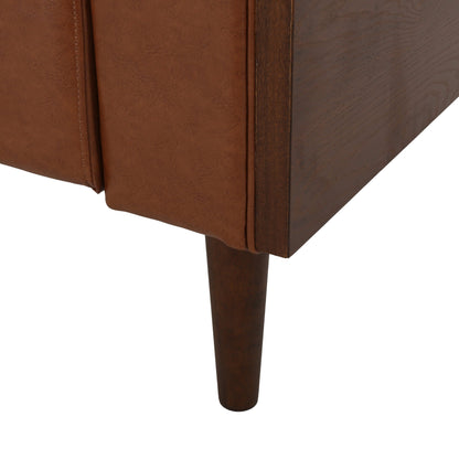 Canapé 3 places capitonné en similicuir marron clair avec pieds en bois de bouleau