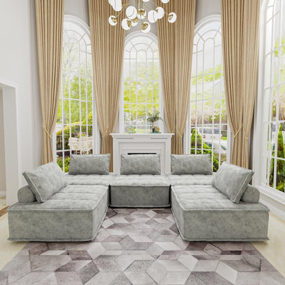 Ensemble de canapés modulaires 5 pièces en chenille gris clair