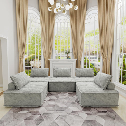 Ensemble de canapés modulaires 5 pièces en chenille gris clair