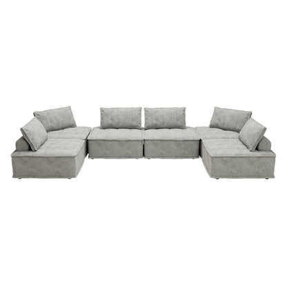 Ensemble de canapés modulaires 6 pièces en chenille gris clair