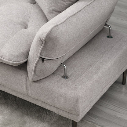 Canapé causeuse en lin gris clair avec accoudoirs réglables