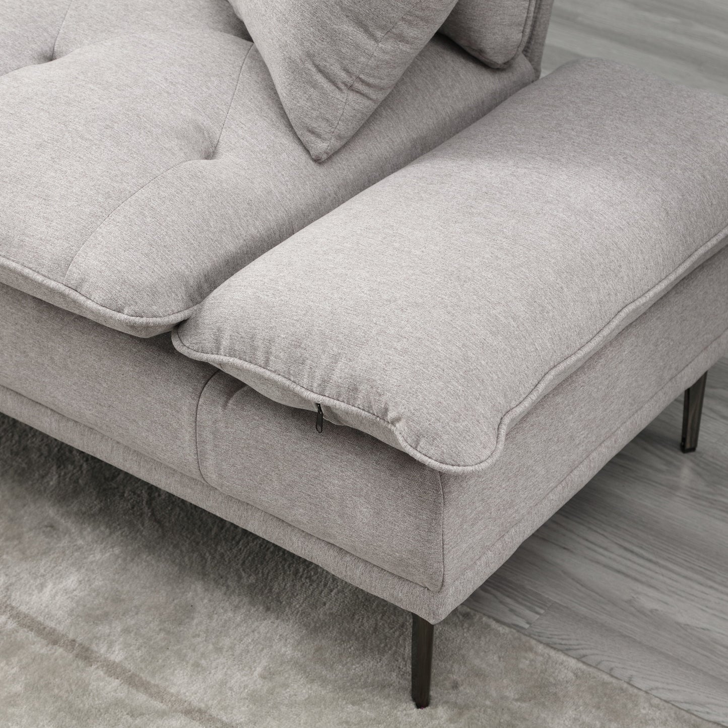 Canapé causeuse en lin gris clair avec accoudoirs réglables