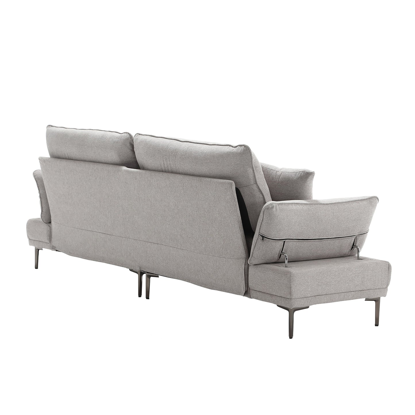 Canapé causeuse en lin gris clair avec accoudoirs réglables